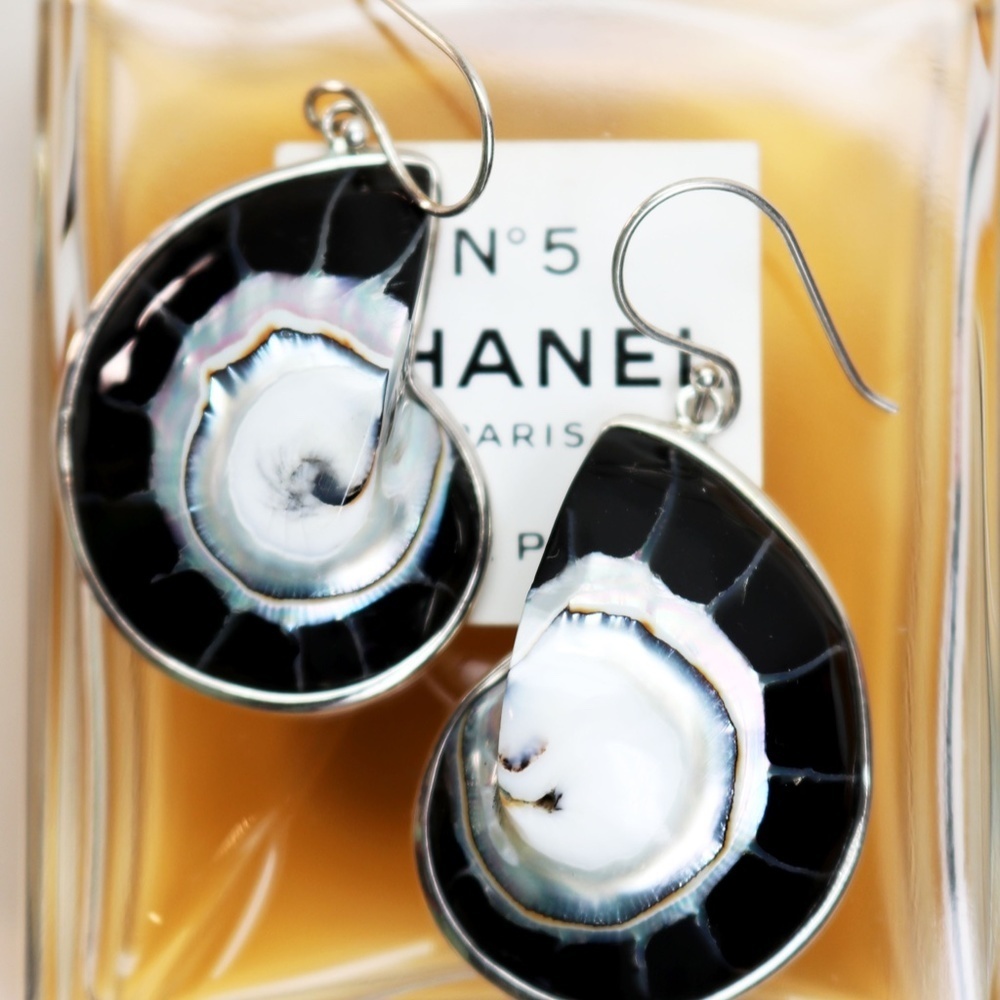 NEW! Black & Silver French Wire Seashell Earrings - Picture 10 of 15